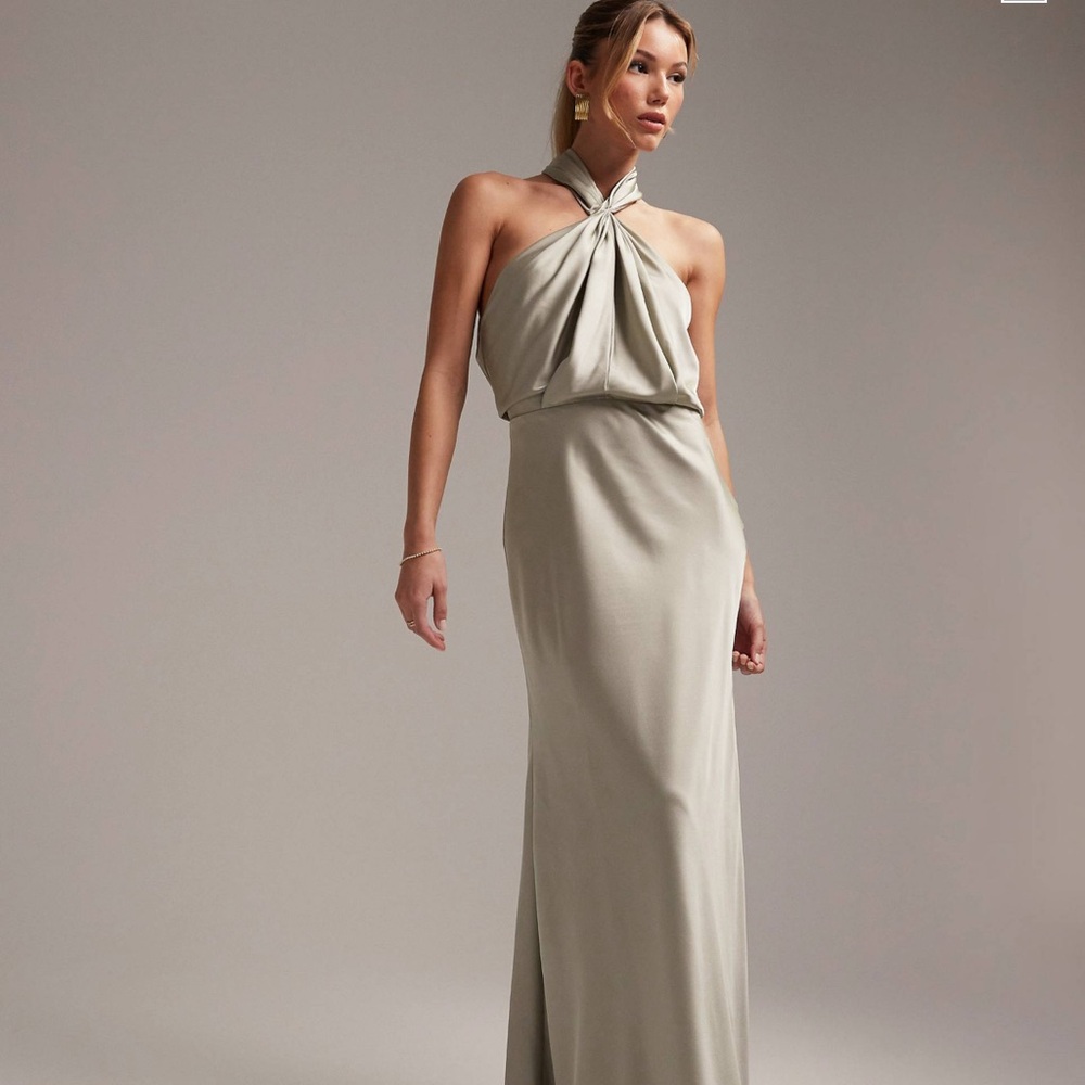 NWT ASOS design bridesmaid satin ruched halter dress